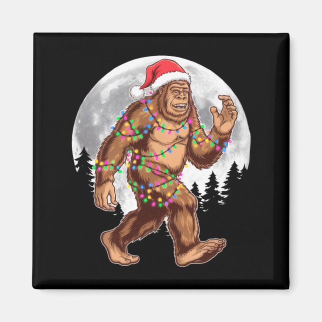 Imã Bigfoot Santa Christmas Tree Lights Xmas Sasquatch (Frente)