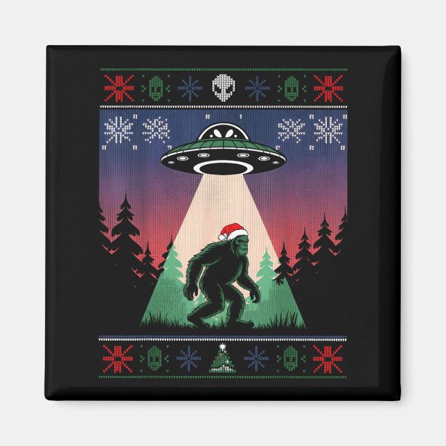 Imã Bigfoot Santa Ufo Alien Funny Ugly Christmas Sweat (Frente)