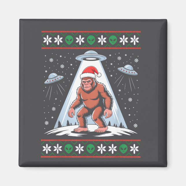 Imã Bigfoot Santa Ufo Alien Funny Ugly Christmas Sweat (Frente)