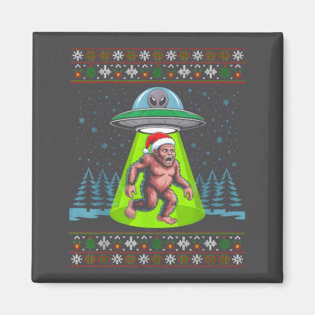 Imã Bigfoot Santa Ufo Sasquatch Funny Ugly Christmas S (Frente)