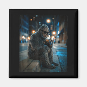 Imã Bigfoot sasquatch bebendo café gelado animação eng