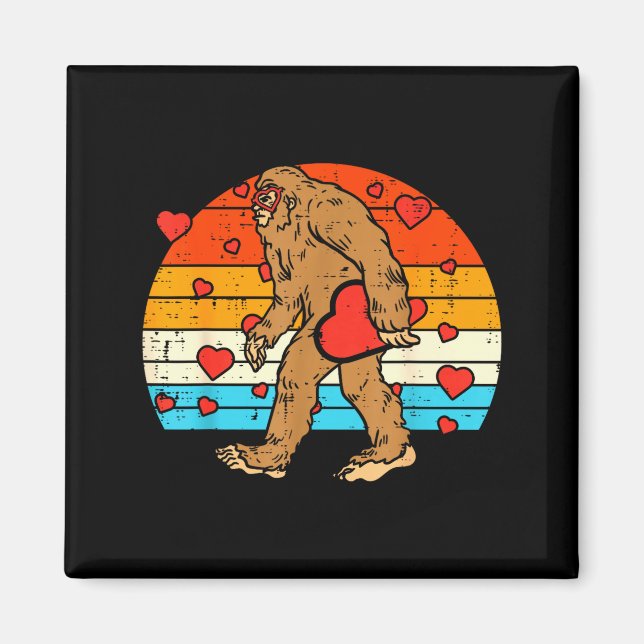 Imã Bigfoot Sasquatch Retro Heart Funny Valentines Day (Frente)