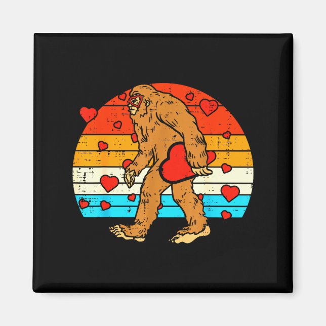 Imã Bigfoot Sasquatch Retro Heart Funny Valentines Day (Frente)