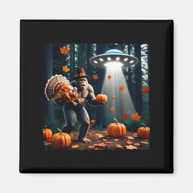 Imã Bigfoot Sasquatch Turkey Ufos Funny Thanksgiving D (Frente)