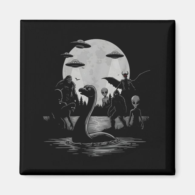 Imã Bigfoot Ufo Loch Ness Monster Mothman And Aliens!  (Frente)