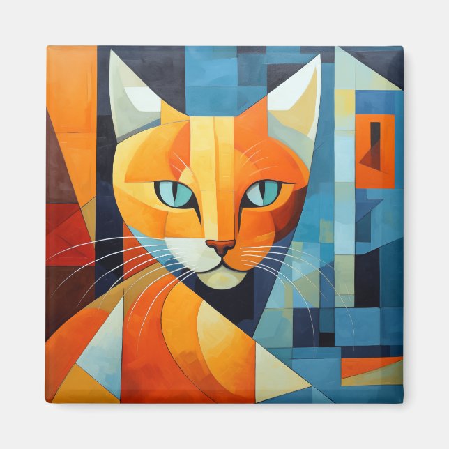 Imã Bigodes Abstratos: Gato Laranja (Frente)