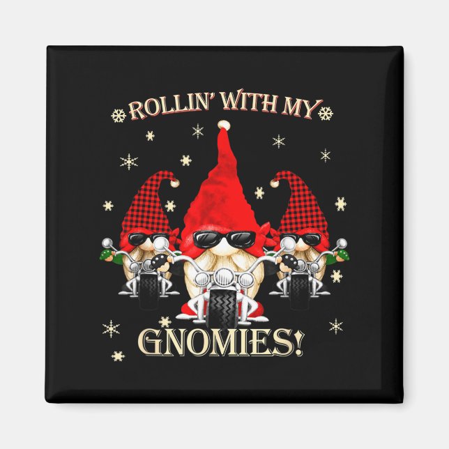 Imã Biker Christmas Gnomes Biker Garden Christmas Gnom (Frente)