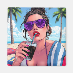 Imã Bikini roxo, óculos de sol e mulher Bandana