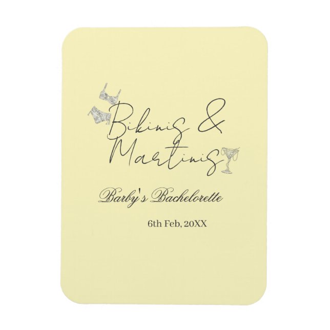 Ímã Bikins & Martinis bachelorette party yellow retro (Vertical)