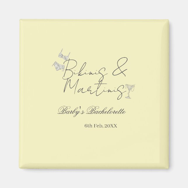 Imã Bikins & Martinis bachelorette party yellow retro (Frente)