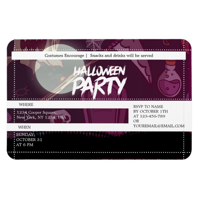 Ímã Bilhete de Festa do Halloween Puro Funky (Horizontal)