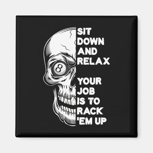 Imã Billiard Player Skull Skeleton Billiards Mesa Rac (Frente)