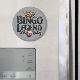 Imã Bingo Legend Crowed in Dourado Retro Typografia