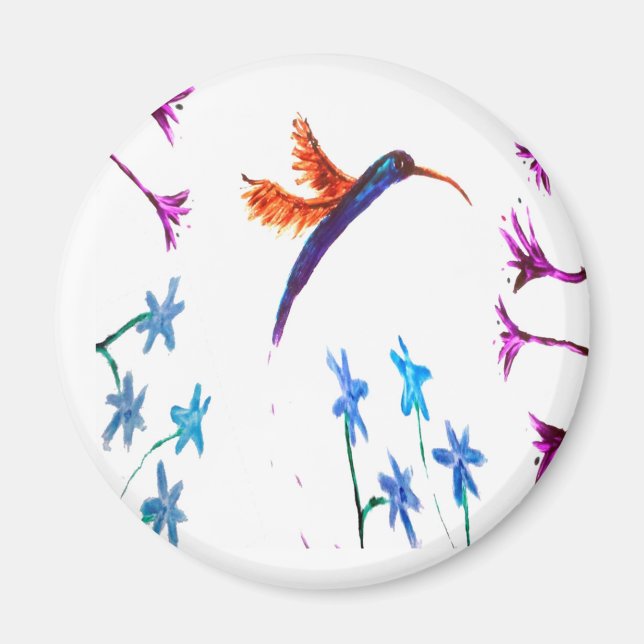 Imã Bird Art Floral Hummingbird (Frente)