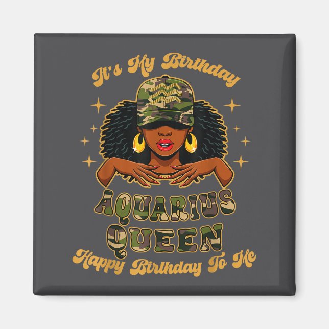 Imã Birthday Aquarius Queen Camo Black Woman African Z (Frente)