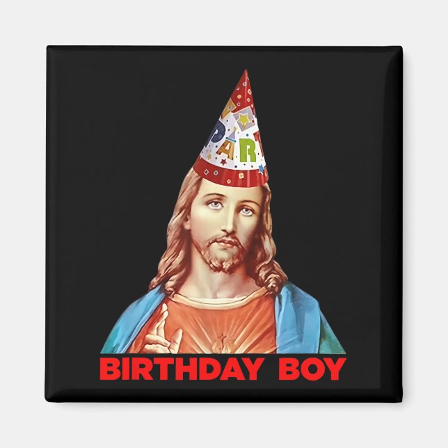 Imã Birthday Boy Jesus Funny Christmas Party Hat  (Frente)