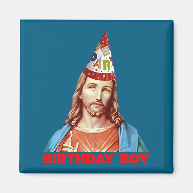 Imã Birthday Boy Jesus Funny Christmas Party Hat Long  (Frente)