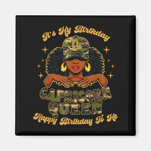 Imã Birthday Capricorn Queen Camo Black Woman African  (Frente)