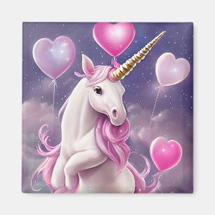 Imã Birthday Girl Fantasy Unicorn com Balões Rosa