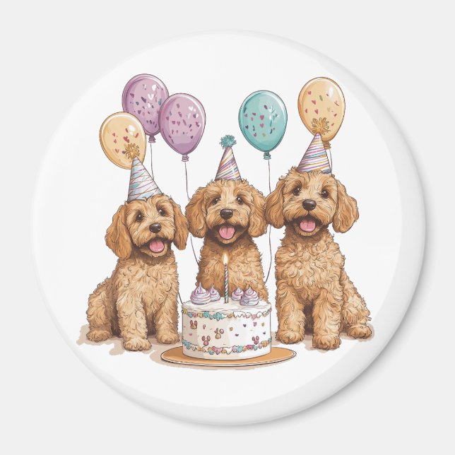 Imã Birthday Goldendoodle Cães Bolo de Aniversário (Frente)