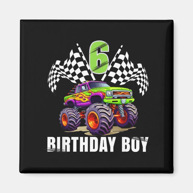Imã Birthday Monster Truck 6 Year Old Boys 6th Party  (Frente)