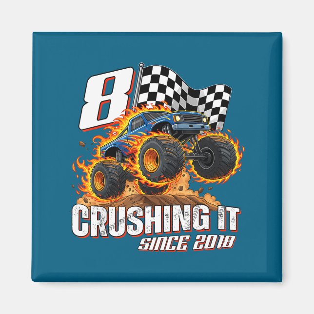 Imã Birthday Monster Truck 8 Year Old Boys 8th Party B (Frente)