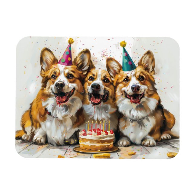 Ímã Birthday Pembroke Welsh Corgi Cães (Horizontal)