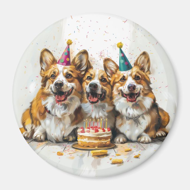 Imã Birthday Pembroke Welsh Corgi Cães (Frente)