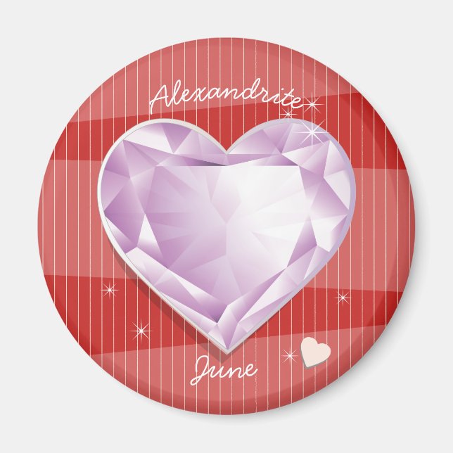 Imã Birthstones June Alexandrite Pink Purple Heart (Frente)