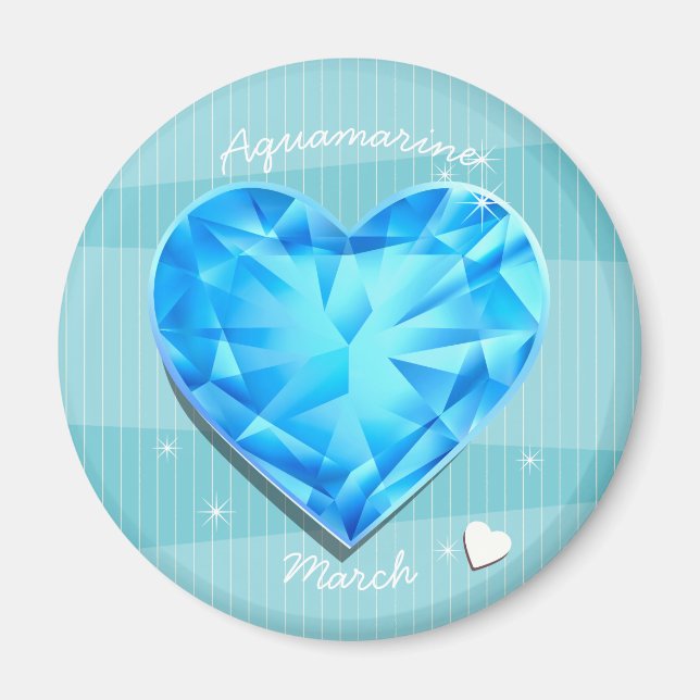 Imã Birthstones Marcha Coração Azul Aquamarine (Frente)