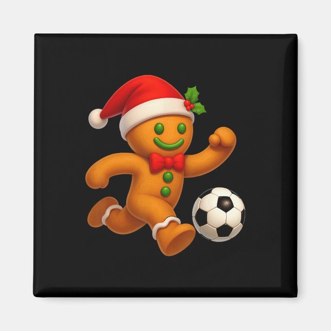 Imã Biscoito de Gengibre Jogando Futebol Feliz Natal  (Frente)