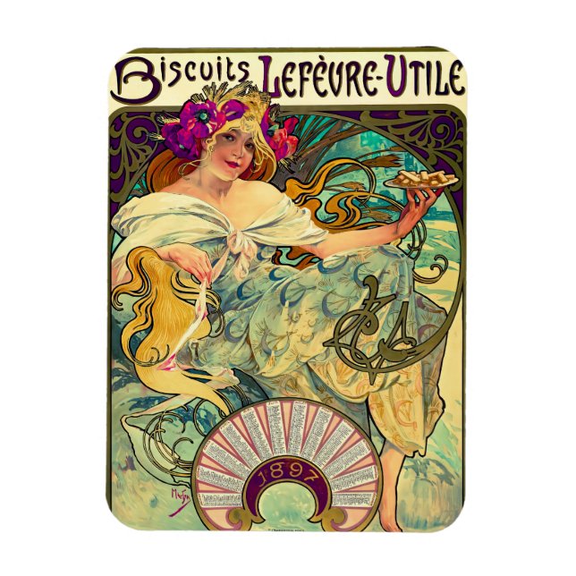 Ímã Biscoitos Lefevre-Utile por Alphonse Mucha (1896) (Vertical)