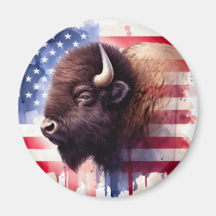 Imã Bison com bandeira dos Estados Unidos da América