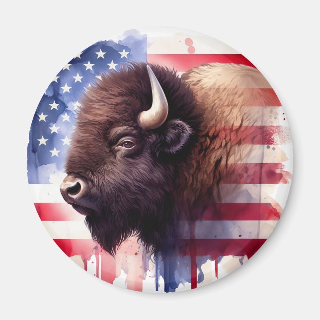 Imã Bison com bandeira dos Estados Unidos da América (Frente)