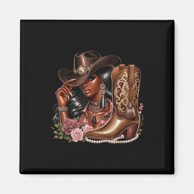 Imã Black African American Cowgirl Western Country Tex (Frente)