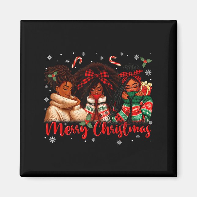 Imã Black African Girl American Melanin Christmas Sant (Frente)