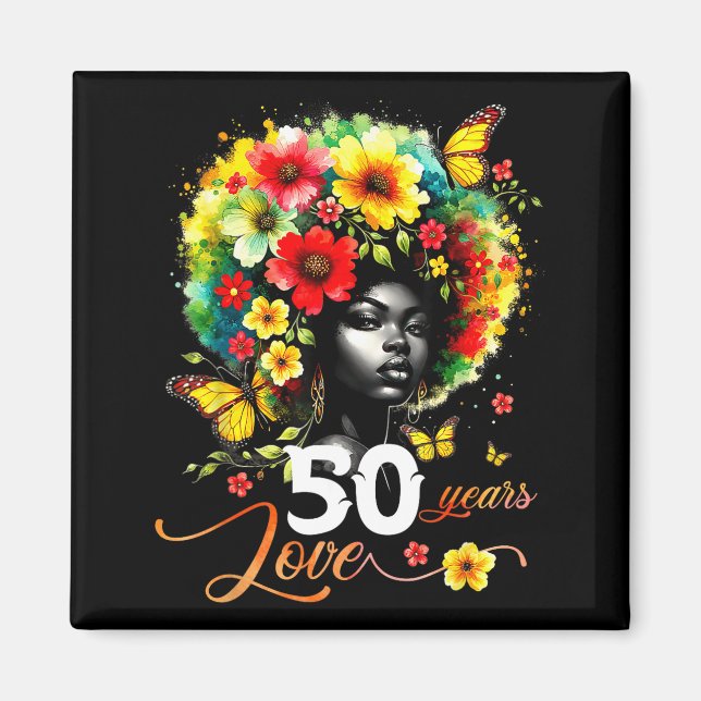 Imã Black Afro Queen 50 Years Love 50th Birthday Butte (Frente)