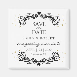 Imã Black and Dourado Laurel Save the Date Weding (Sal