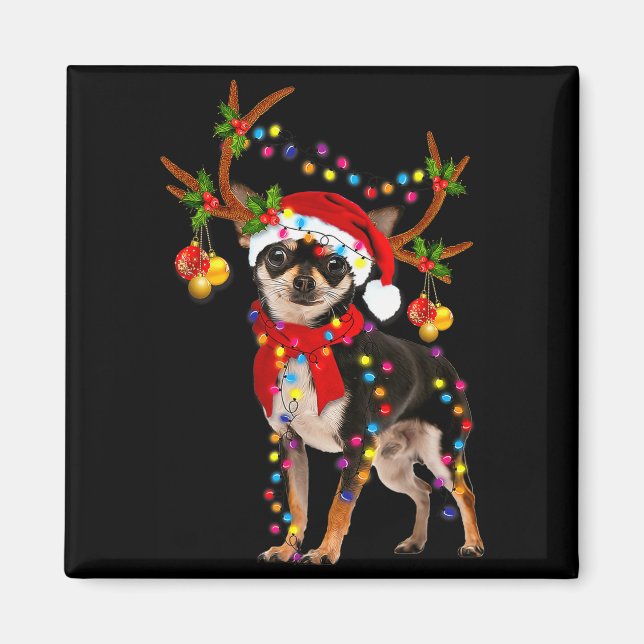 Imã Black And Tan Chihuahua Gorgeous Reindeer Christma (Frente)