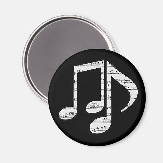 Imã Black and White Music Notes (Front/Back)