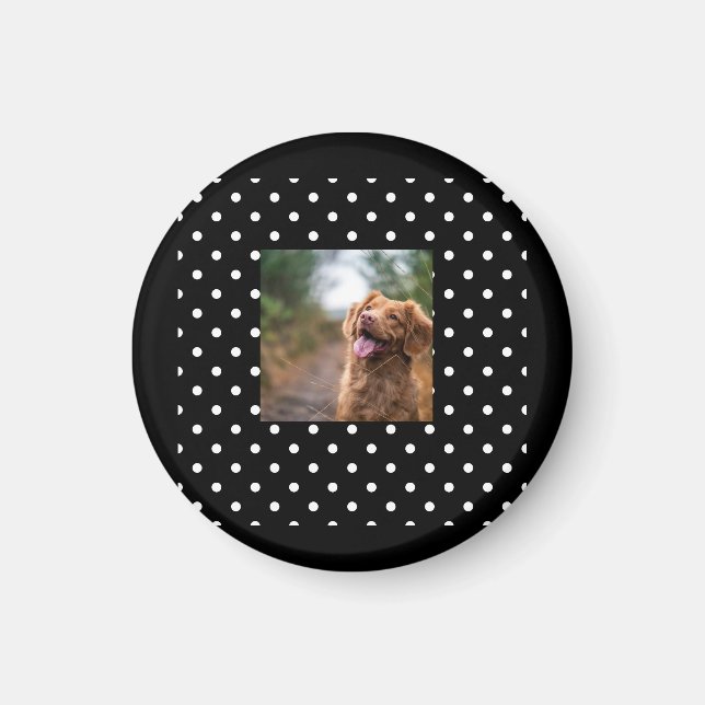 Imã Black and white polka dot Dog pic (Frente)