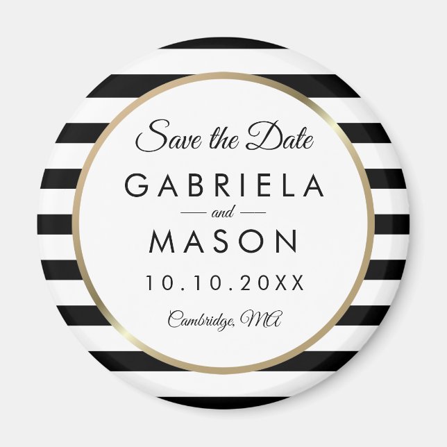 Imã Black and White Stripe Save the Date (Faixa negra  (Frente)