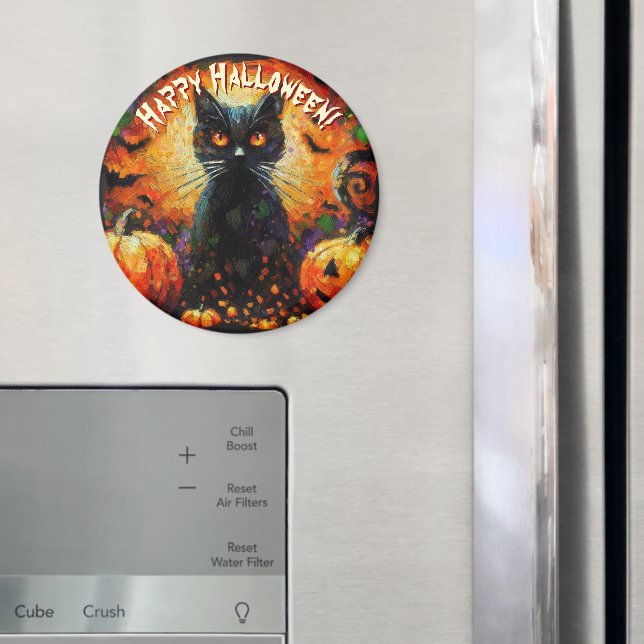 Imã Black Cat Bats Pumpkins Whimsical Personalized (In Situ (Fridge))