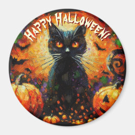 Imã Black Cat Bats Pumpkins Whimsical Personalized