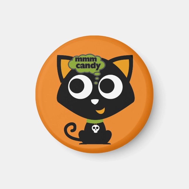Imã Black Cat Mmm Candy Halloween (Frente)