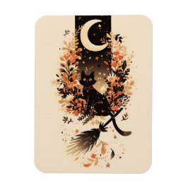 Ímã Black Cat on Witch’s Broom Under the Moon