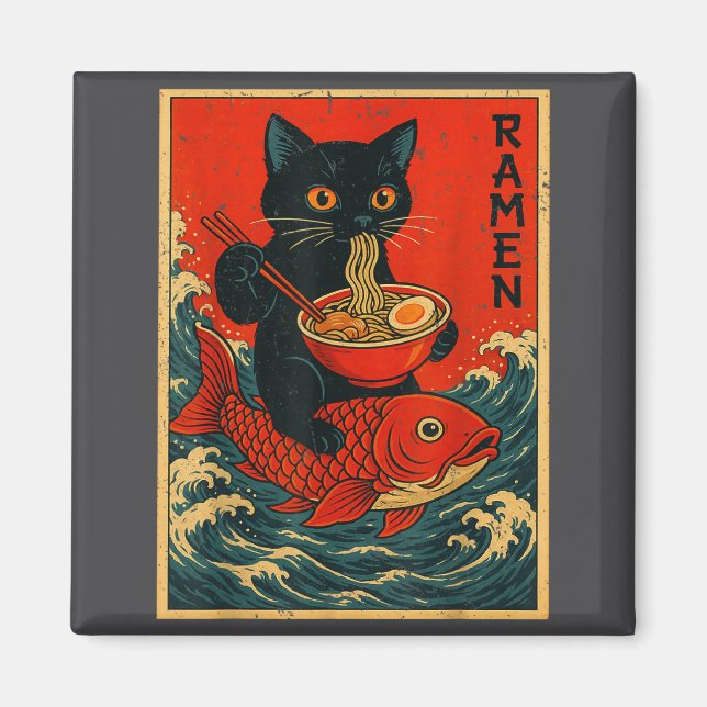 Imã Black Cat Ramen Japanese Graphic Tees For Men Wome (Frente)