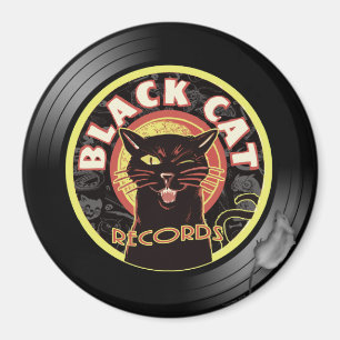Imã Black Cat Records Magnet - Retro Vinyl Jazz Cat
