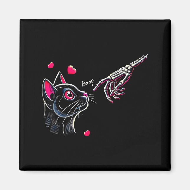 Imã Black Cat Skeleton Hand Boop Valentine's Day Pet O (Frente)