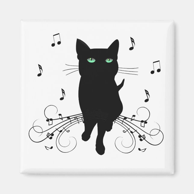 Imã Black Cat Surrounded by Whispering Notes of Music (Frente)